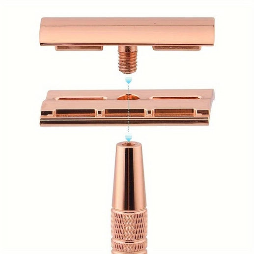 Rose Gold Reusable Safety Razor with 5 Blades