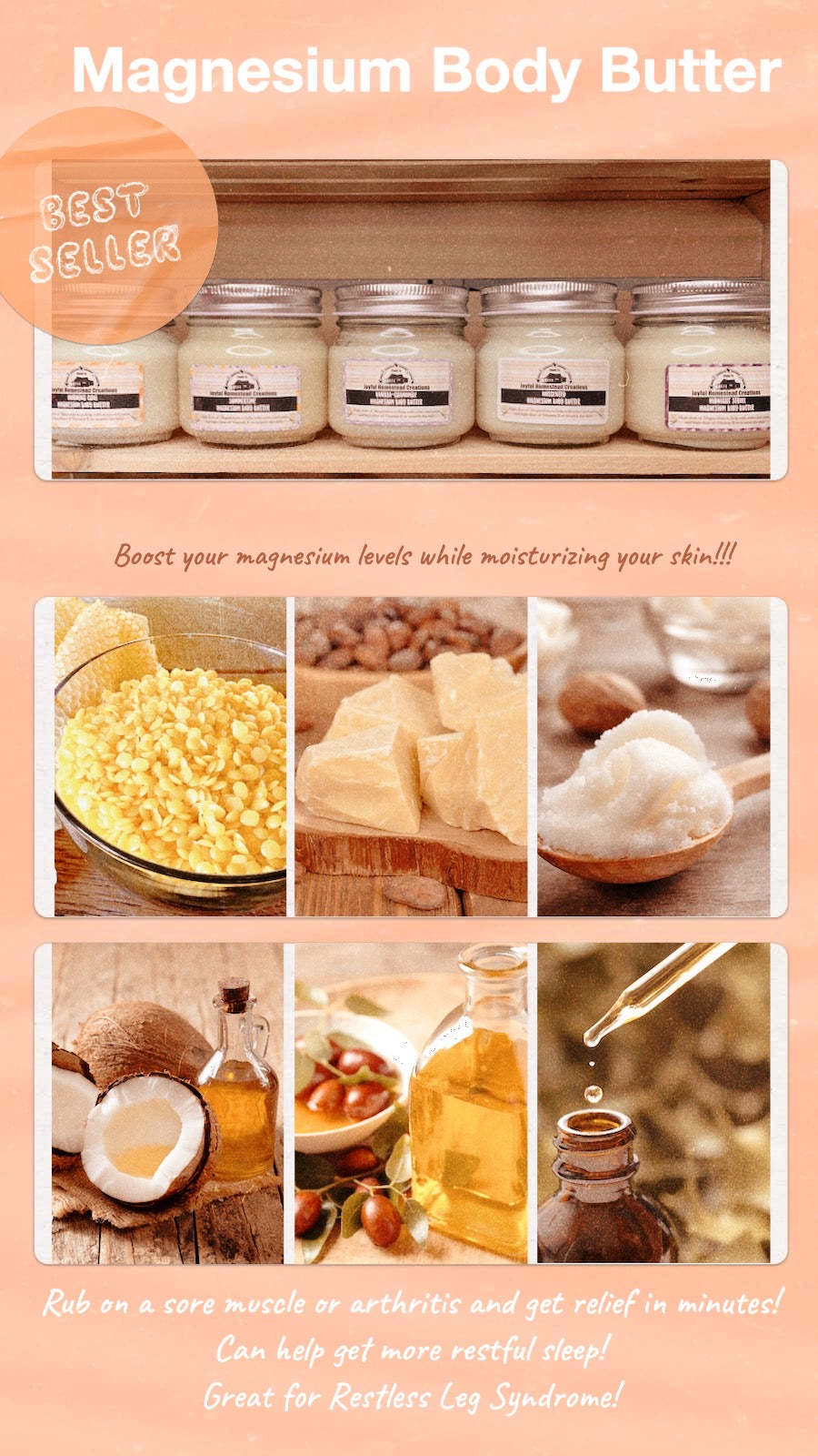 Moisturizing Magnesium Body Butter 8 oz- ache and pain relief, restful sleep
