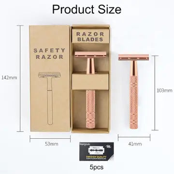 Rose Gold Reusable Safety Razor with 5 Blades
