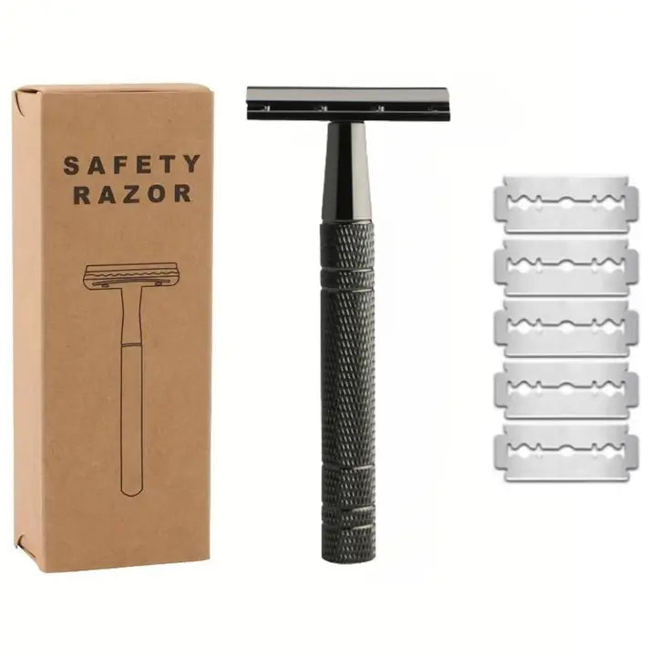 Black Reusable Safety Razor with 5 Blades