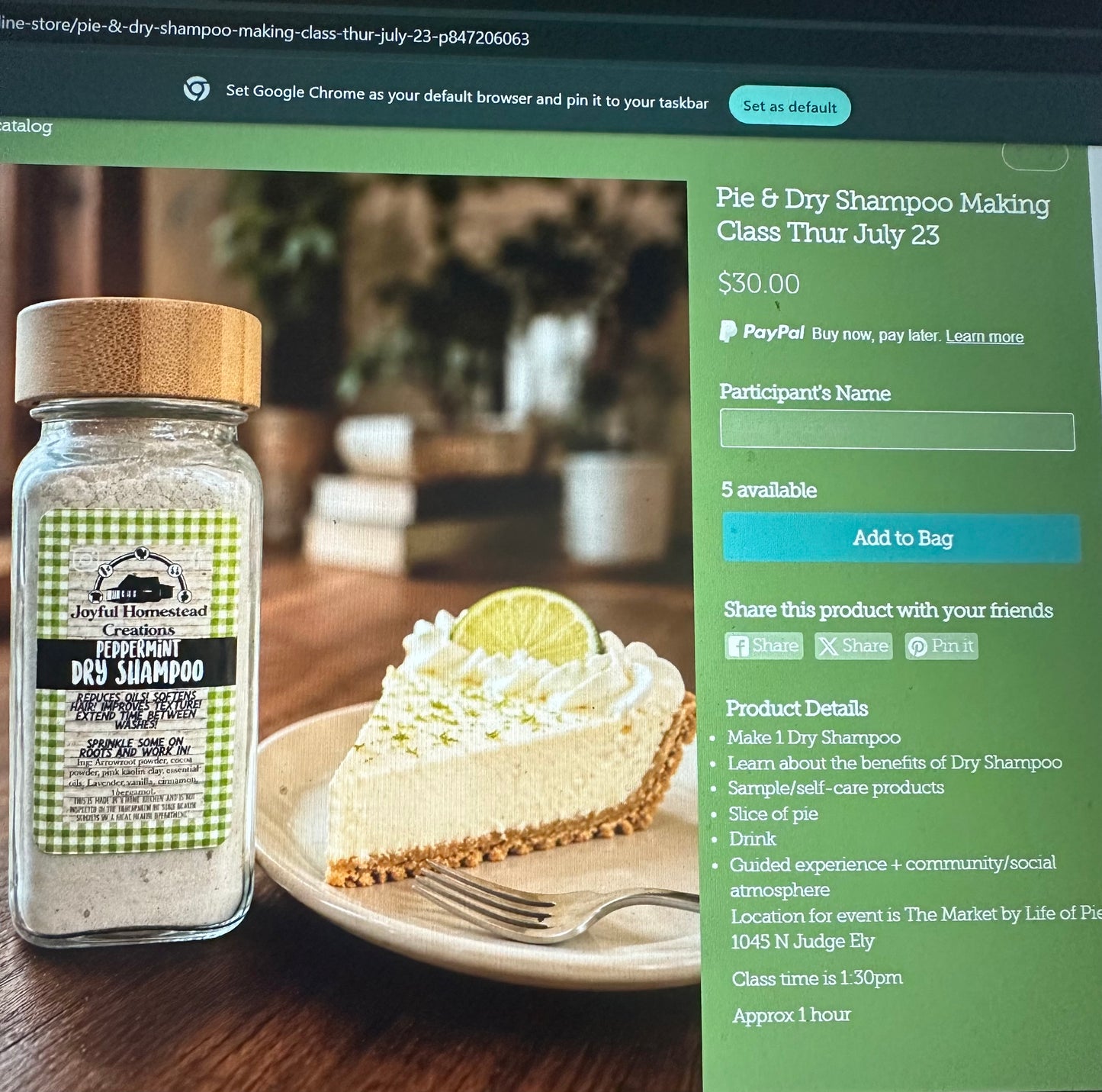 Class Abilene TX July 23rd Dry Shampoo Buy Tickets on Life of Pie Website
