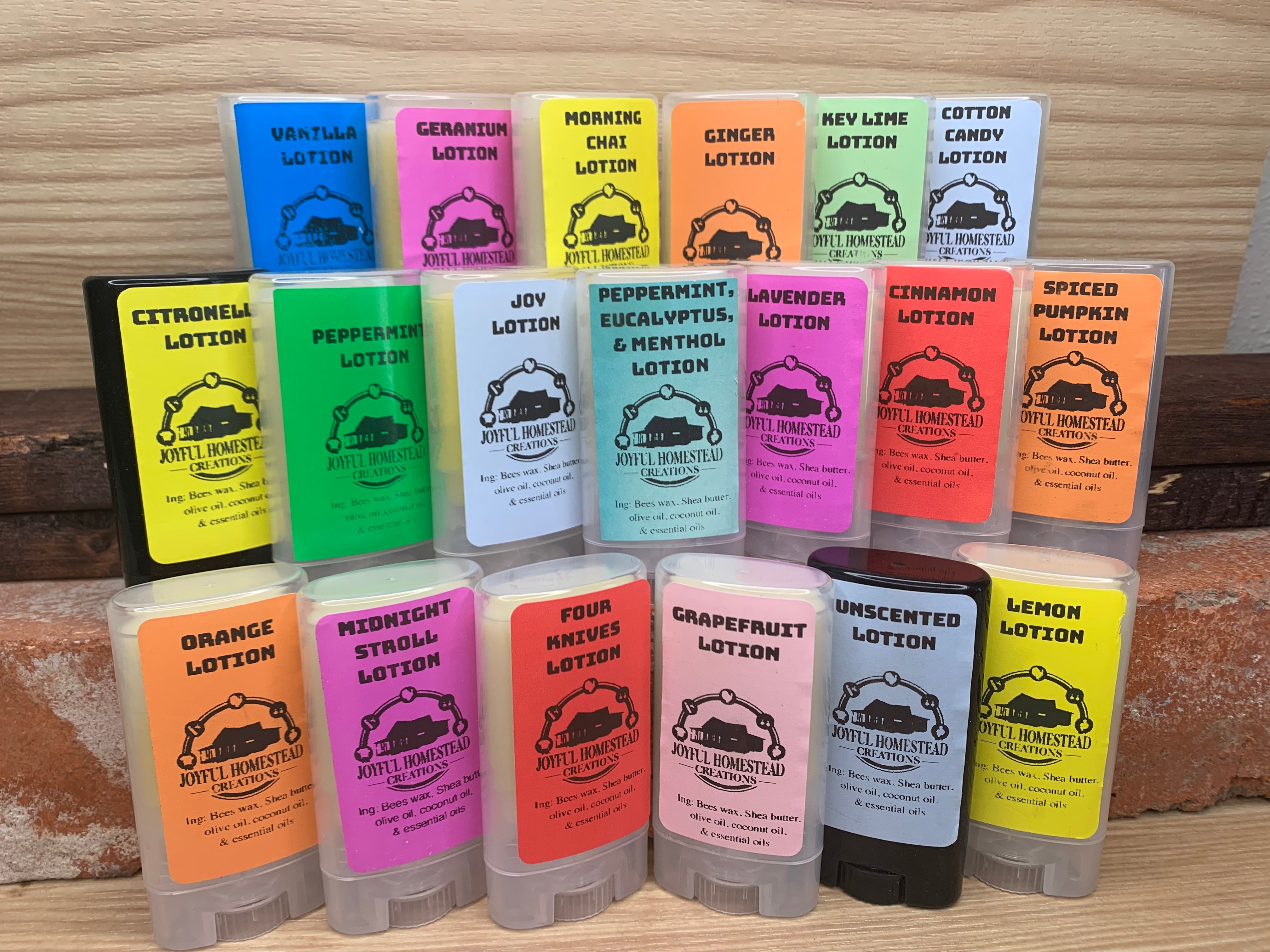 Lotion Sticks, All Natural, No dyes, Essential oils, No fragrance